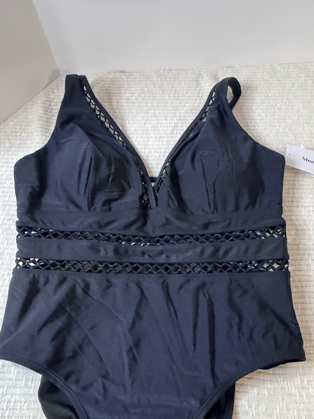 MeetCurve Black One Piece Swimsuit XL Mesh Inset Tummy Control Plunge